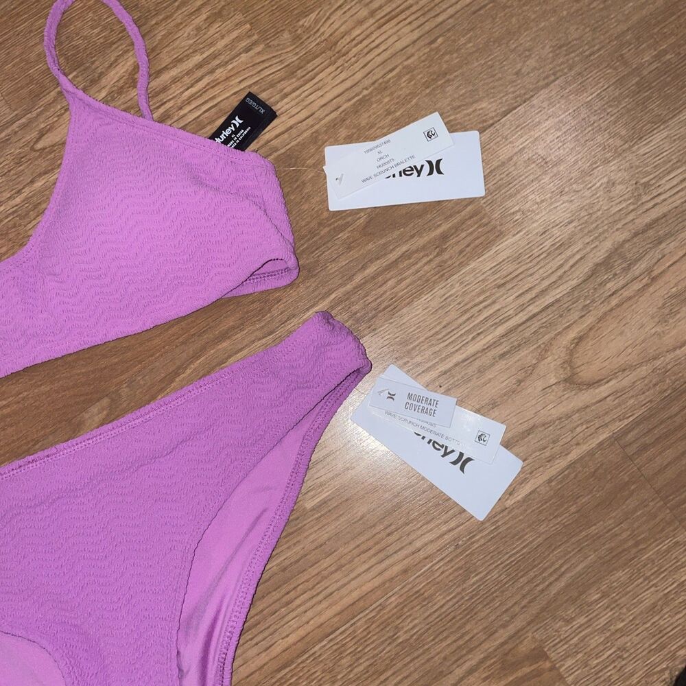 Hurley Juniors Wave Scrunch Bikini Set 2pc Swimsuit Size XL Pink NWT $100 - Picture 4 of 5